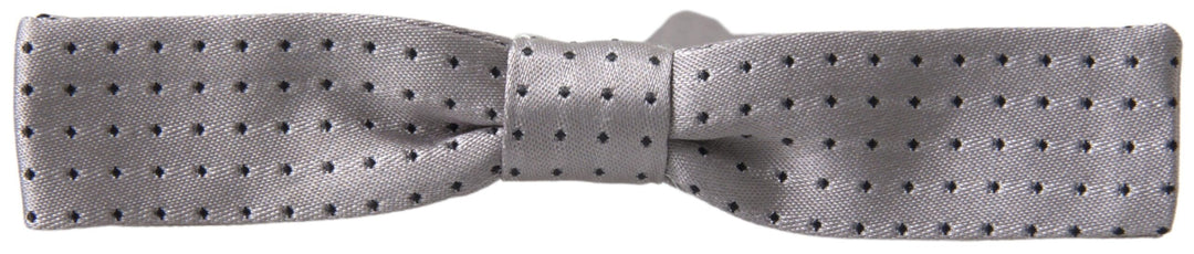 Dolce &amp; Gabbana Gray Dotted Silk Adjustable Men Neck Papillon Bow Tie