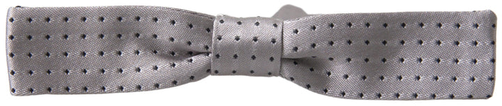 Dolce &amp; Gabbana Gray Dotted Silk Adjustable Men Neck Papillon Bow Tie
