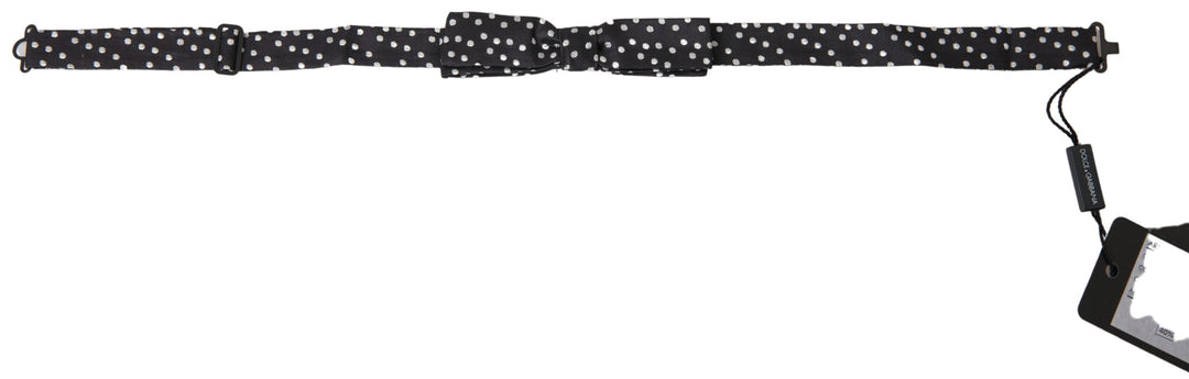 Dolce &amp; Gabbana Black Polka Dot Silk Adjustable Men Neck Papillon Bow Tie