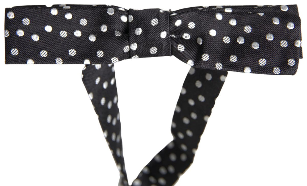 Dolce &amp; Gabbana Black Polka Dot Silk Adjustable Men Neck Papillon Bow Tie