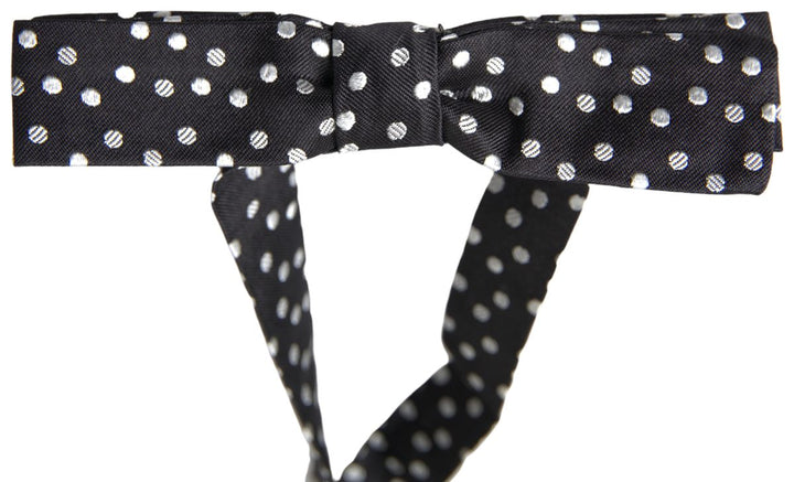 Dolce &amp; Gabbana Black Polka Dot Silk Adjustable Men Neck Papillon Bow Tie
