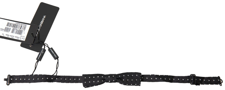 Dolce &amp; Gabbana Black Polka Dot Silk Adjustable Men Neck Papillon Bow Tie