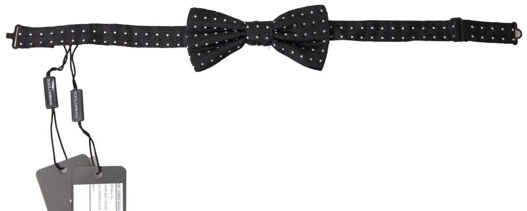 Dolce &amp; Gabbana Black Polka Dot Silk Adjustable Men Neck Papillon Bow Tie