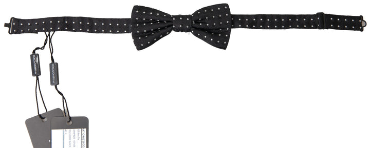 Dolce &amp; Gabbana Black Polka Dot Silk Adjustable Men Neck Papillon Bow Tie