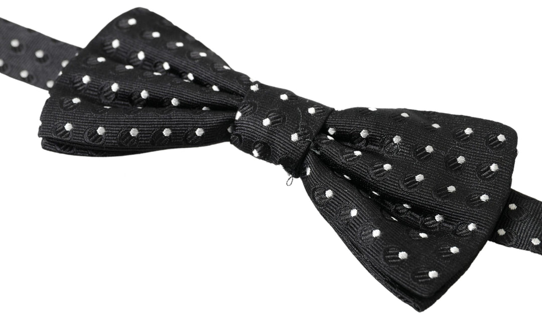 Dolce &amp; Gabbana Black Polka Dot Silk Adjustable Men Neck Papillon Bow Tie