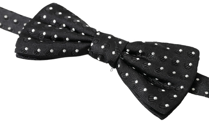 Dolce &amp; Gabbana Black Polka Dot Silk Adjustable Men Neck Papillon Bow Tie