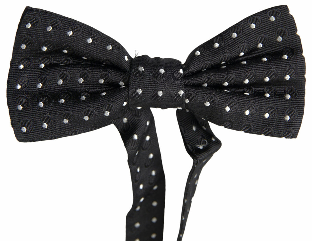 Dolce &amp; Gabbana Black Polka Dot Silk Adjustable Men Neck Papillon Bow Tie