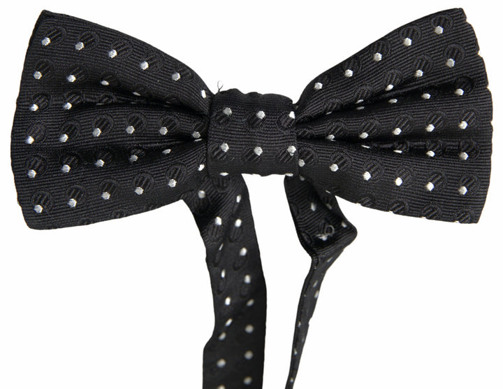 Dolce &amp; Gabbana Black Polka Dot Silk Adjustable Men Neck Papillon Bow Tie