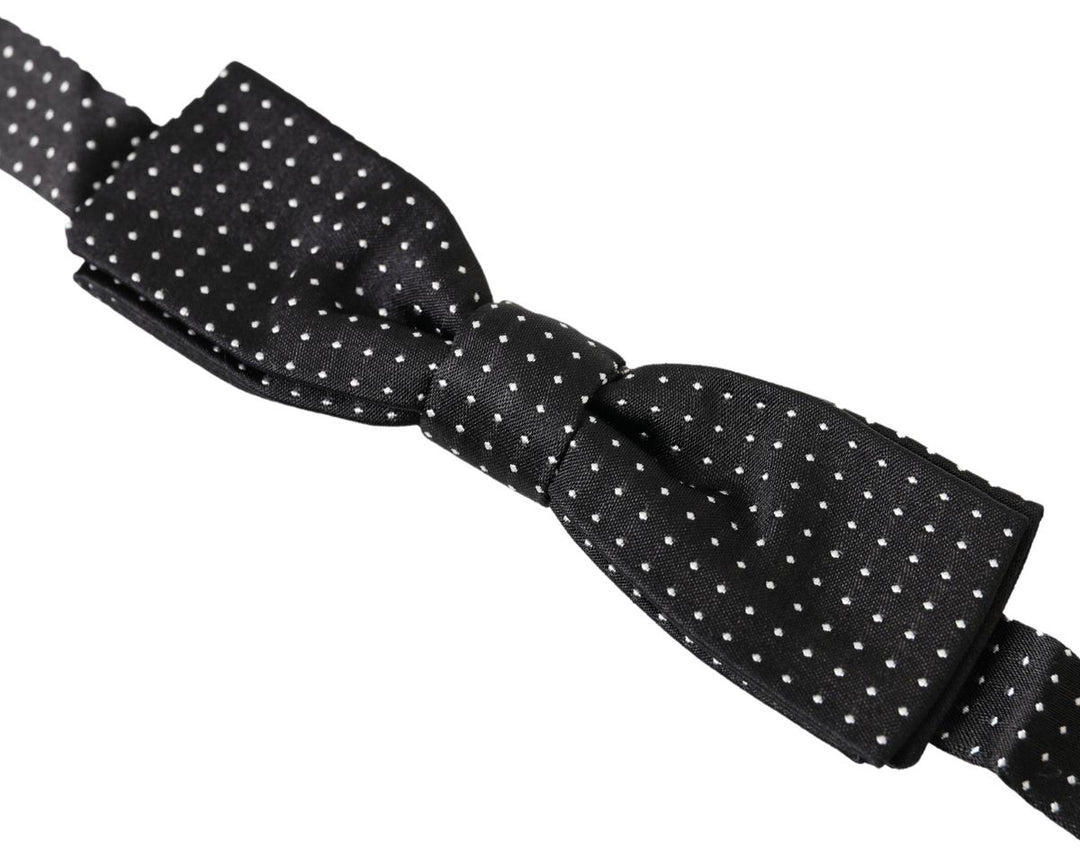 Dolce &amp; Gabbana Black Polka Dot Silk Adjustable Men Neck Papillon Bow Tie