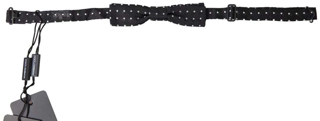 Dolce &amp; Gabbana Black Polka Dot Silk Adjustable Men Neck Papillon Bow Tie