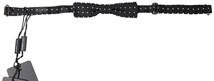 Dolce &amp; Gabbana Black Polka Dot Silk Adjustable Men Neck Papillon Bow Tie