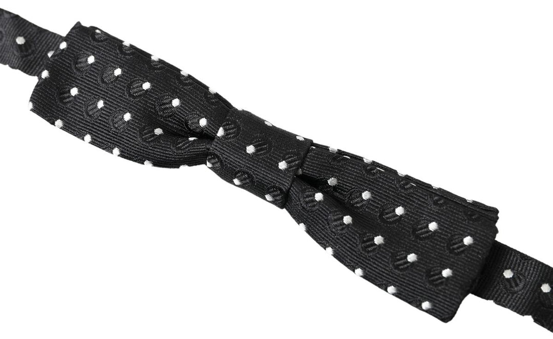 Dolce &amp; Gabbana Black Polka Dot Silk Adjustable Men Neck Papillon Bow Tie