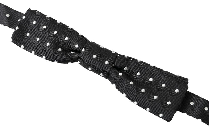 Dolce &amp; Gabbana Black Polka Dot Silk Adjustable Men Neck Papillon Bow Tie