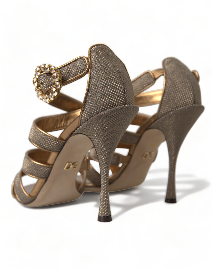 Dolce &amp; Gabbana Bronze Crystal Strap Heels Sandals Shoes