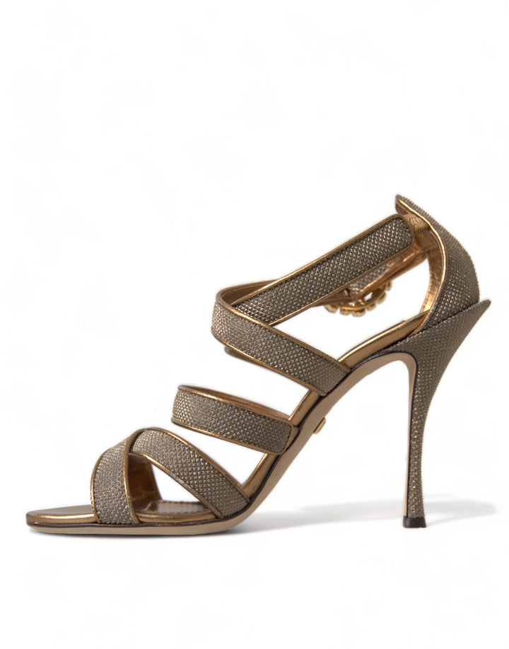 Dolce &amp; Gabbana Bronze Crystal Strap Heels Sandals Shoes
