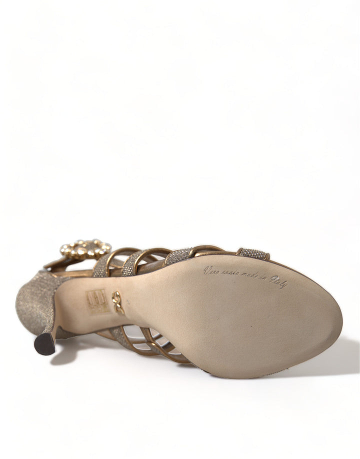 Dolce &amp; Gabbana Bronze Crystal Strap Heels Sandals Shoes