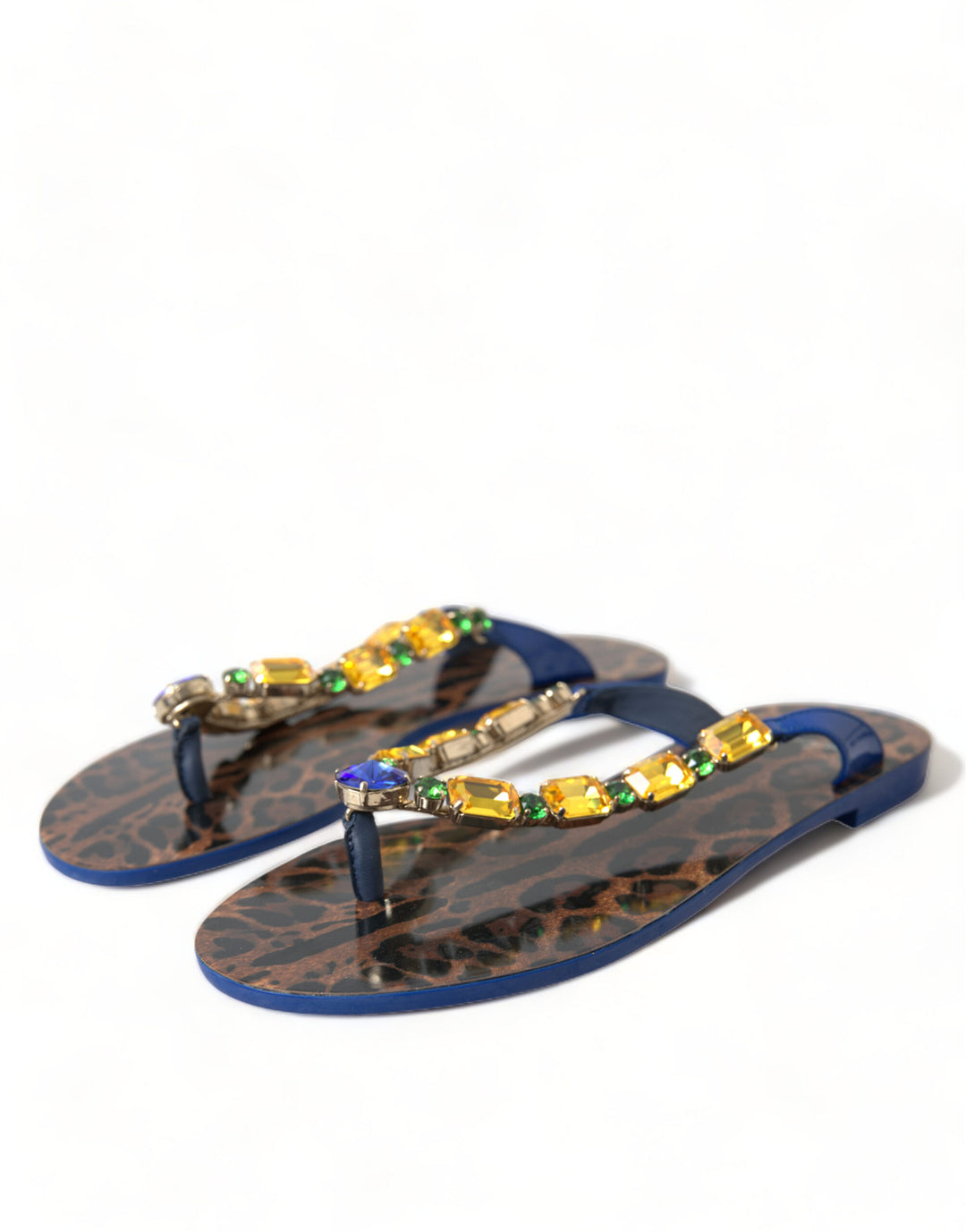 Sandales plates élégantes en cuir bleu Dolce &amp;amp; Gabbana