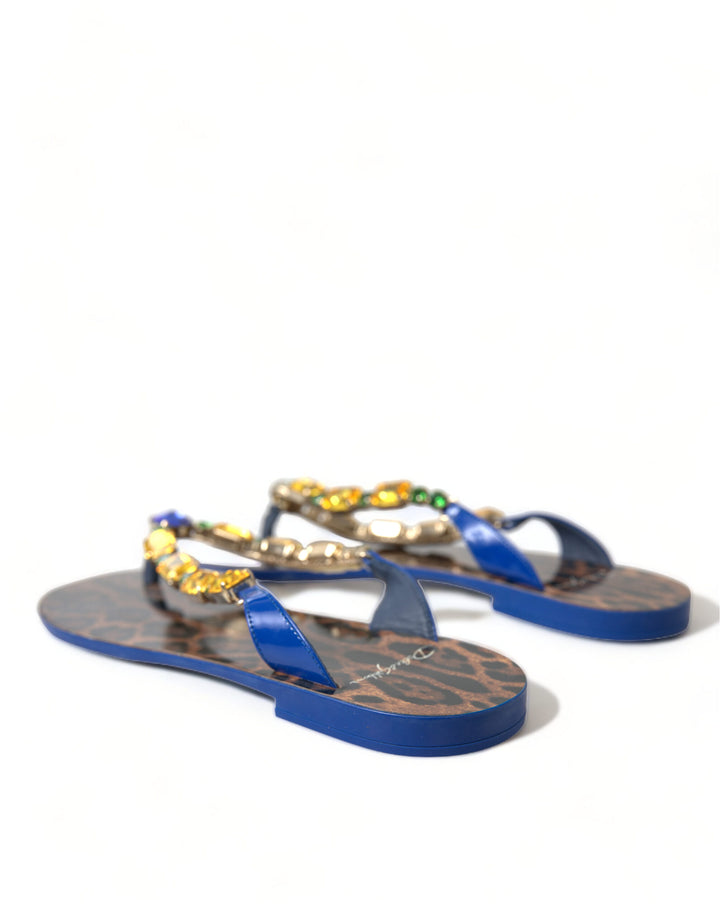 Sandales plates élégantes en cuir bleu Dolce &amp;amp; Gabbana