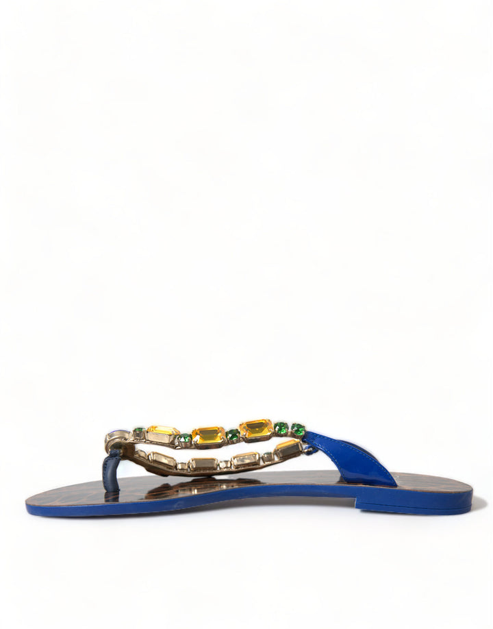 Sandales plates élégantes en cuir bleu Dolce &amp;amp; Gabbana