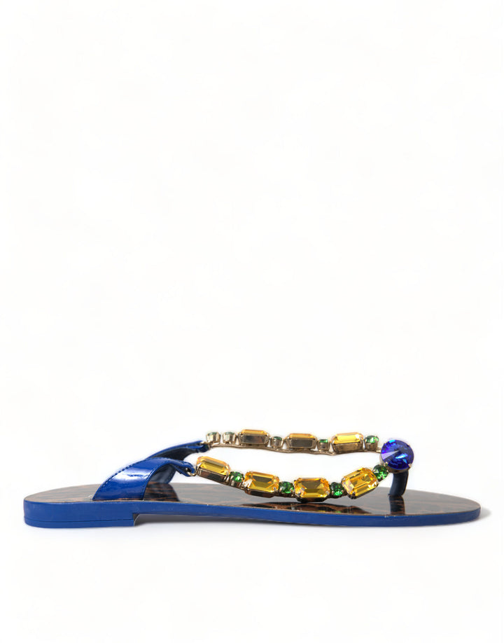 Sandales plates élégantes en cuir bleu Dolce &amp;amp; Gabbana