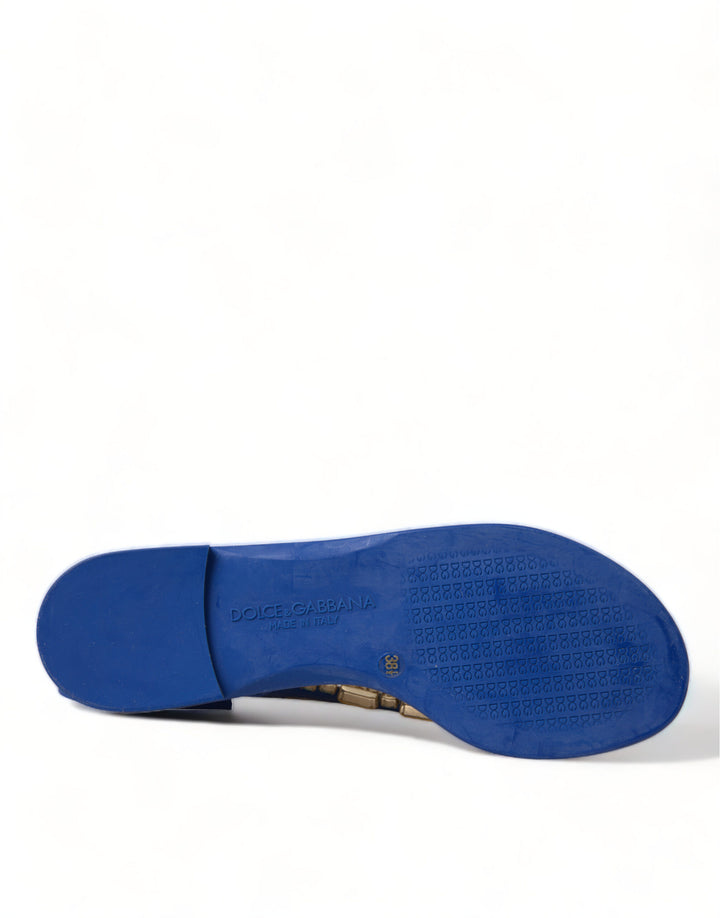 Sandales plates élégantes en cuir bleu Dolce &amp;amp; Gabbana