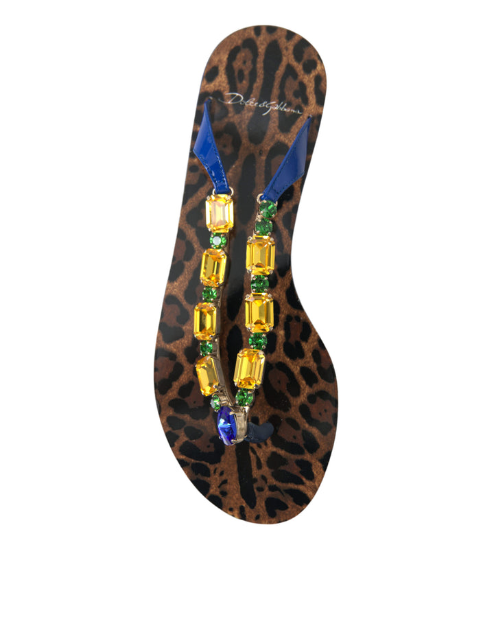 Sandales plates élégantes en cuir bleu Dolce &amp;amp; Gabbana