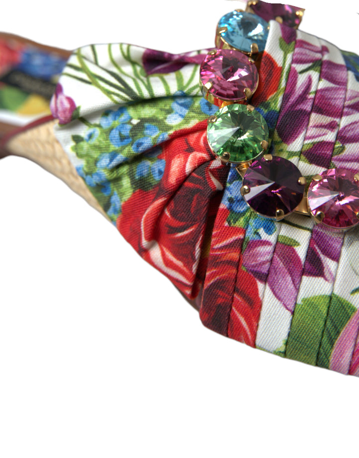 Dolce &amp; Gabbana Multicolor Floral Flats Crystal Sandals Shoes