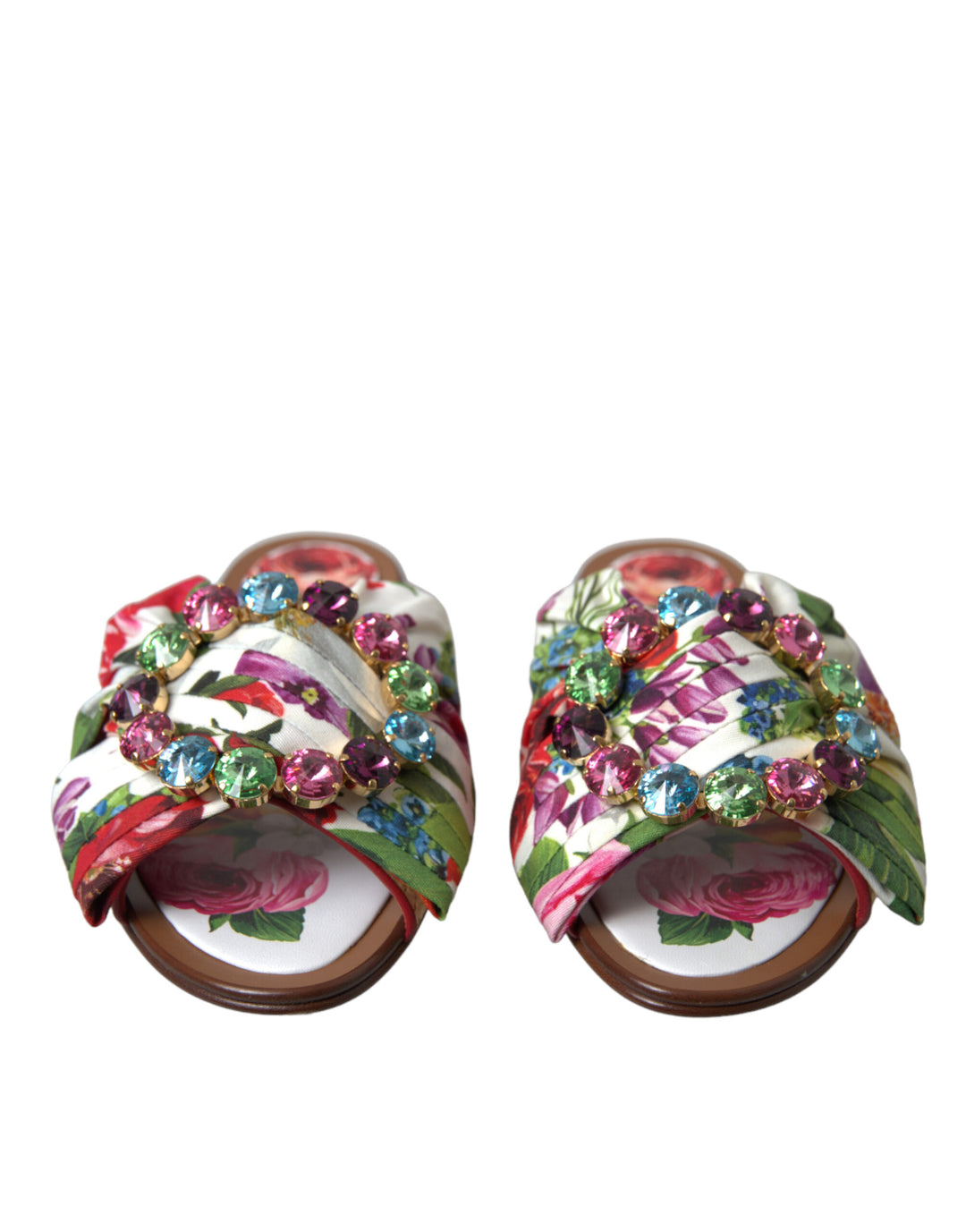 Dolce &amp; Gabbana Multicolor Floral Flats Crystal Sandals Shoes