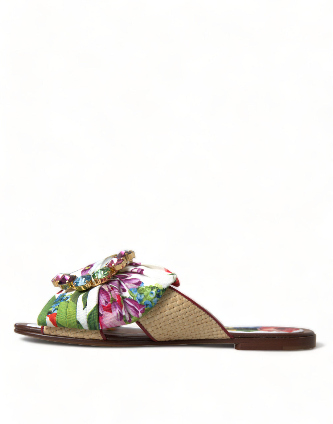Dolce &amp; Gabbana Multicolor Floral Flats Crystal Sandals Shoes