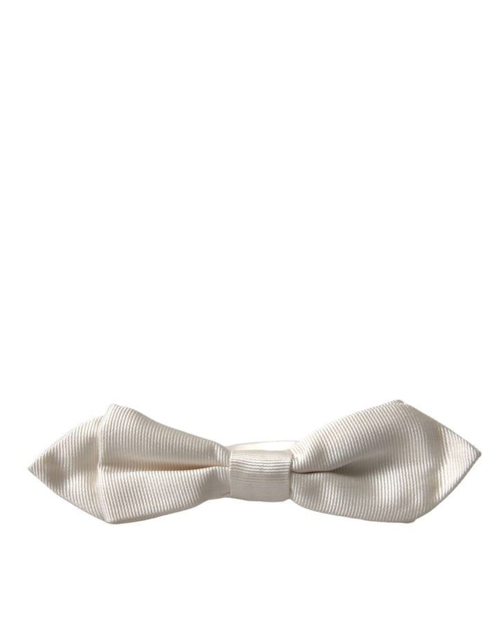 Dolce &amp; Gabbana White Silk Slim Adjustable Neck Papillon Bow Tie