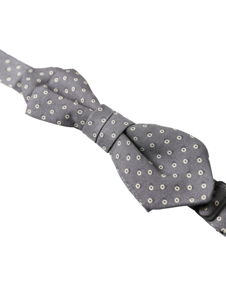 Dolce &amp; Gabbana Gray Polka Dots Silk Adjustable Neck Papillon Bow Tie