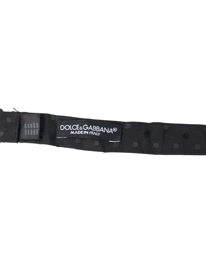 Dolce &amp; Gabbana Gray Polka Dot Silk Adjustable Neck Men Papillon Bow Tie