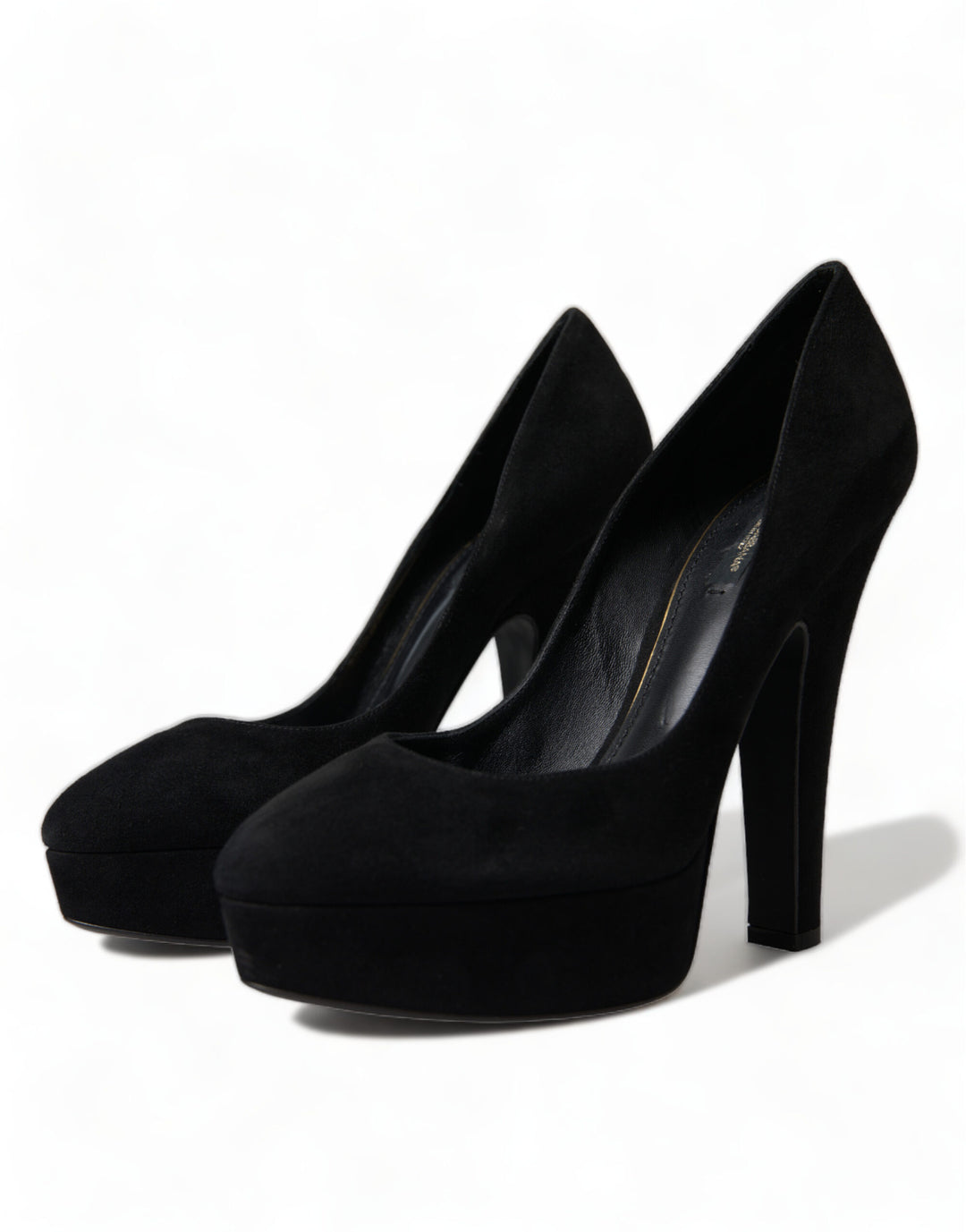 Dolce &amp; Gabbana Black Suede Leather Platform Heel Pumps Shoes