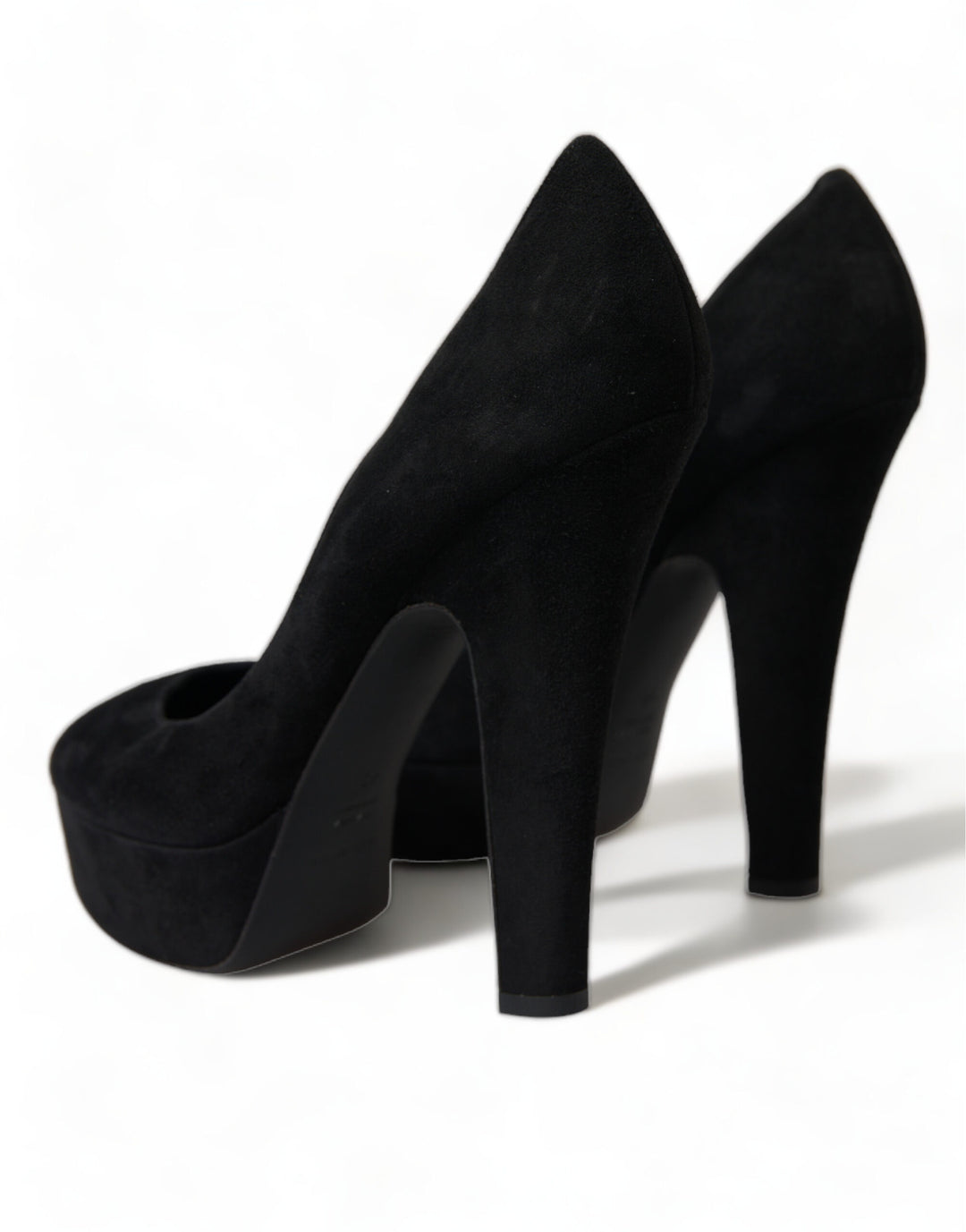 Dolce &amp; Gabbana Black Suede Leather Platform Heel Pumps Shoes