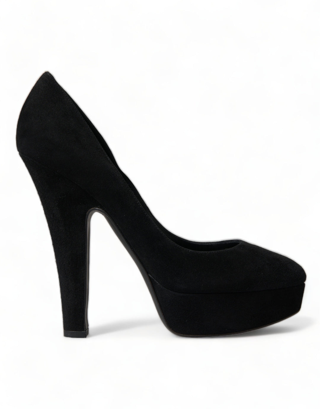 Dolce &amp; Gabbana Black Suede Leather Platform Heel Pumps Shoes