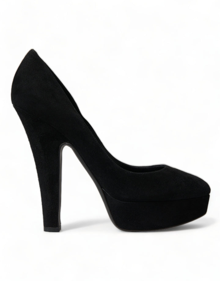 Dolce &amp; Gabbana Black Suede Leather Platform Heel Pumps Shoes