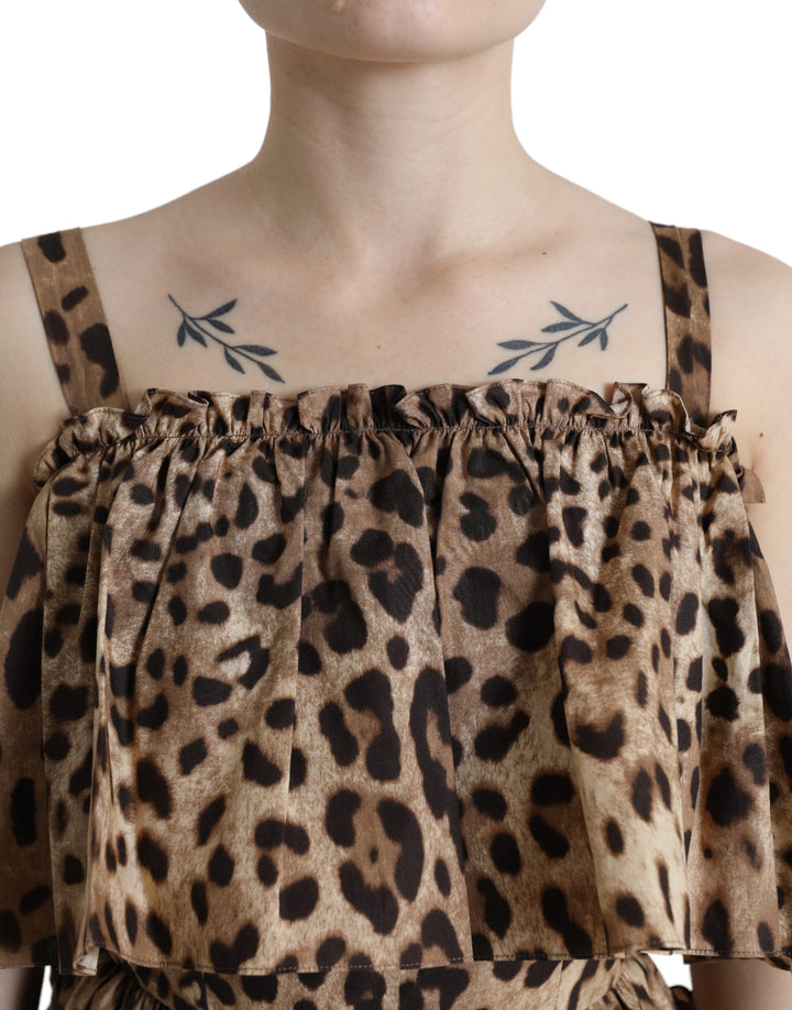 Dolce &amp; Gabbana Brown Leopard Print Sleeveless A-line Dress