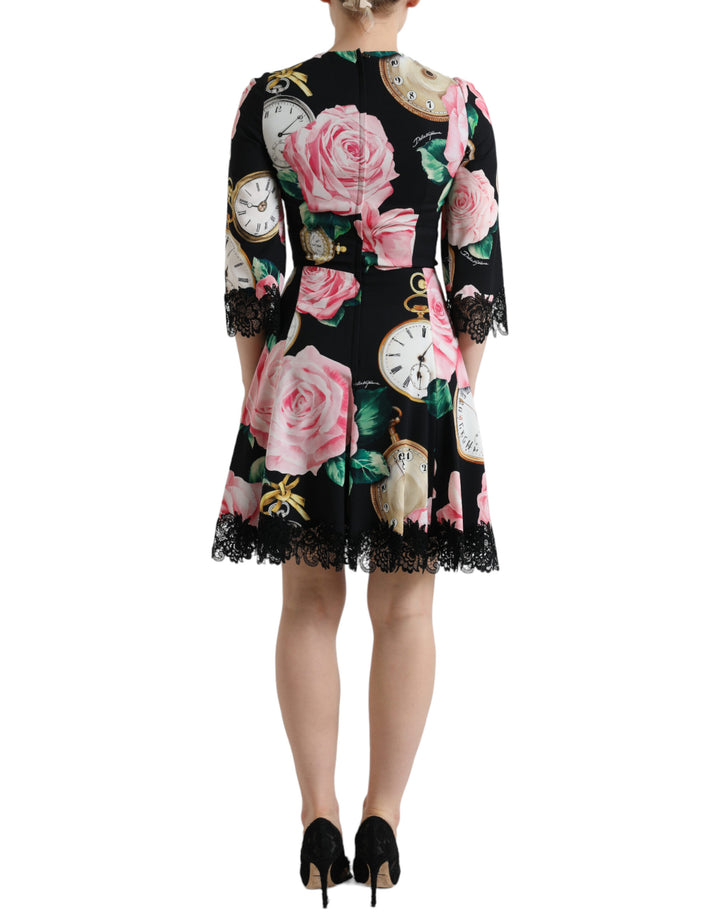 Dolce &amp; Gabbana Black Floral Embellished Lace A-line Dress