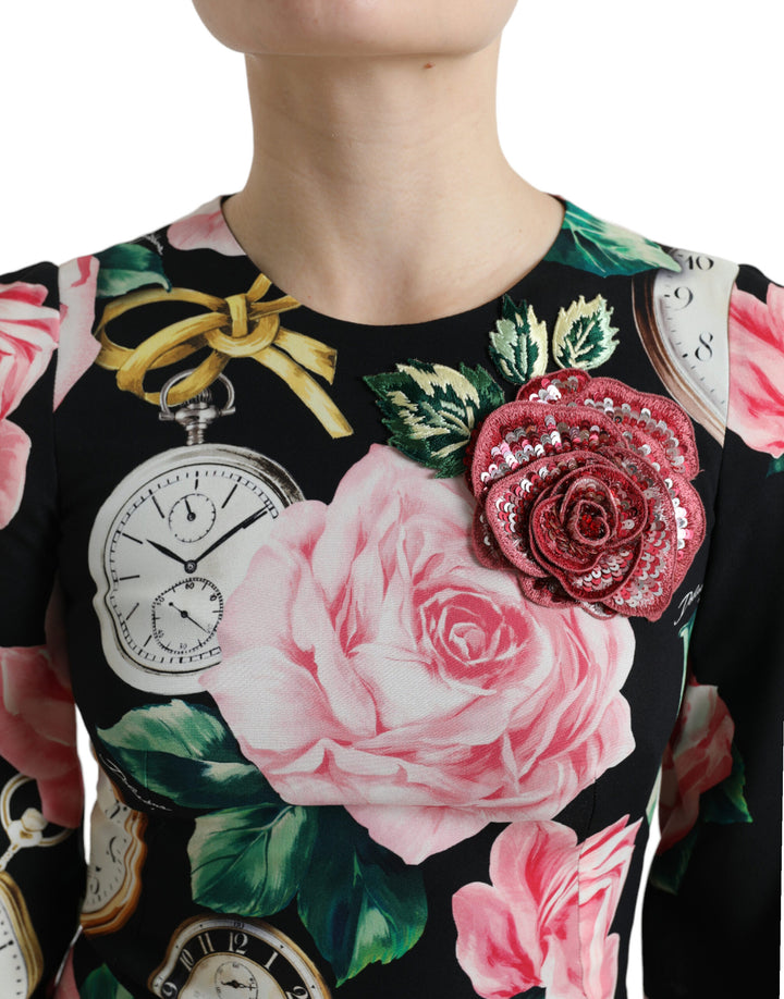 Dolce &amp; Gabbana Black Floral Embellished Lace A-line Dress