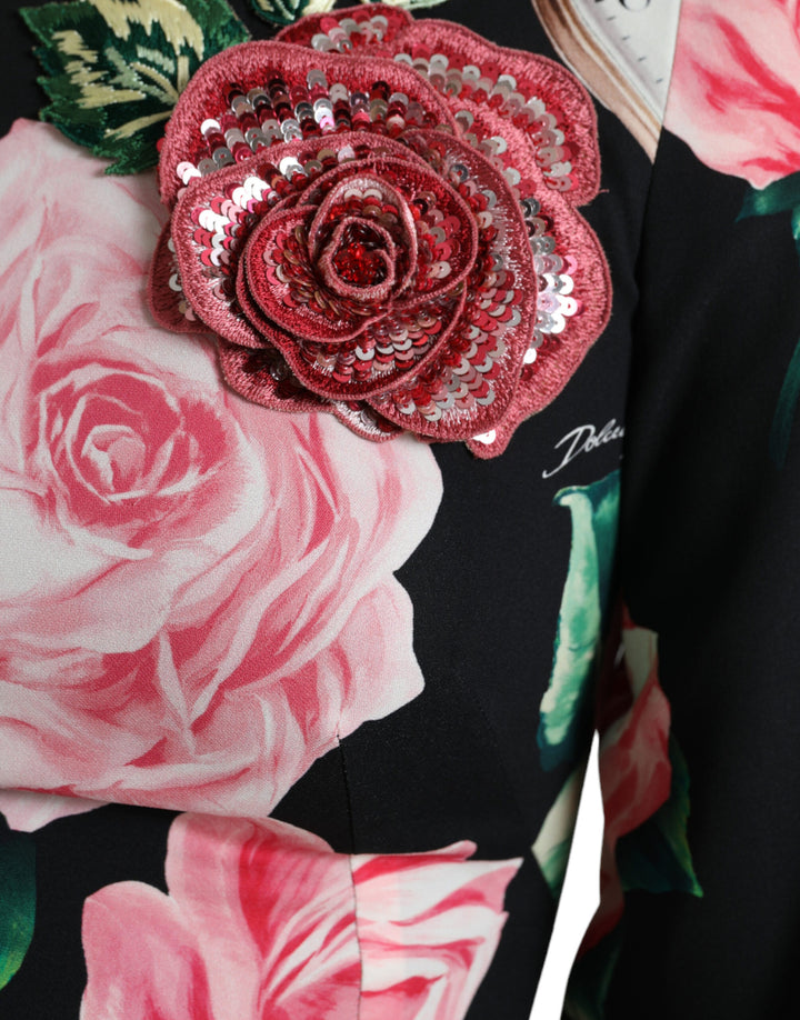 Dolce &amp; Gabbana Black Floral Embellished Lace A-line Dress