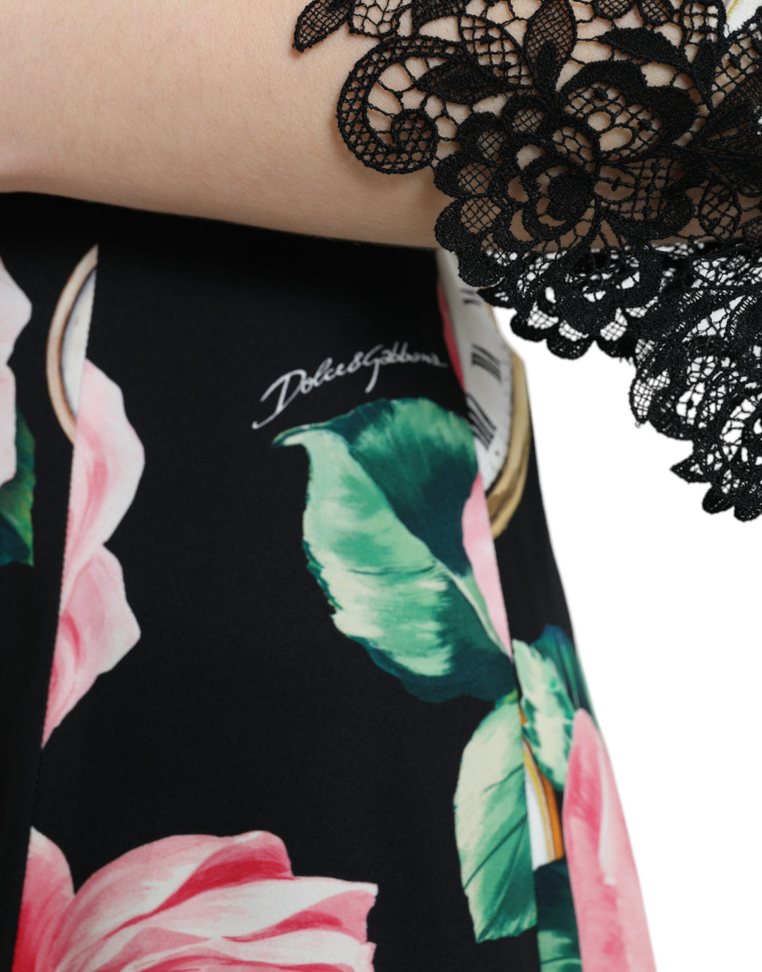 Dolce &amp; Gabbana Black Floral Embellished Lace A-line Dress