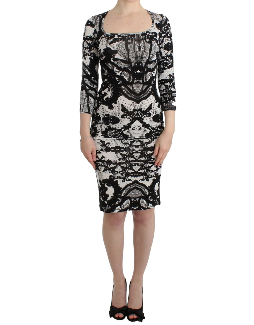 Cavalli Black Printed Sheath Dress women’s dress
