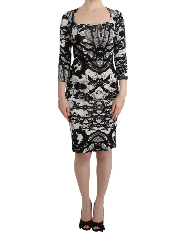Cavalli Black Printed Sheath Dress women’s dress