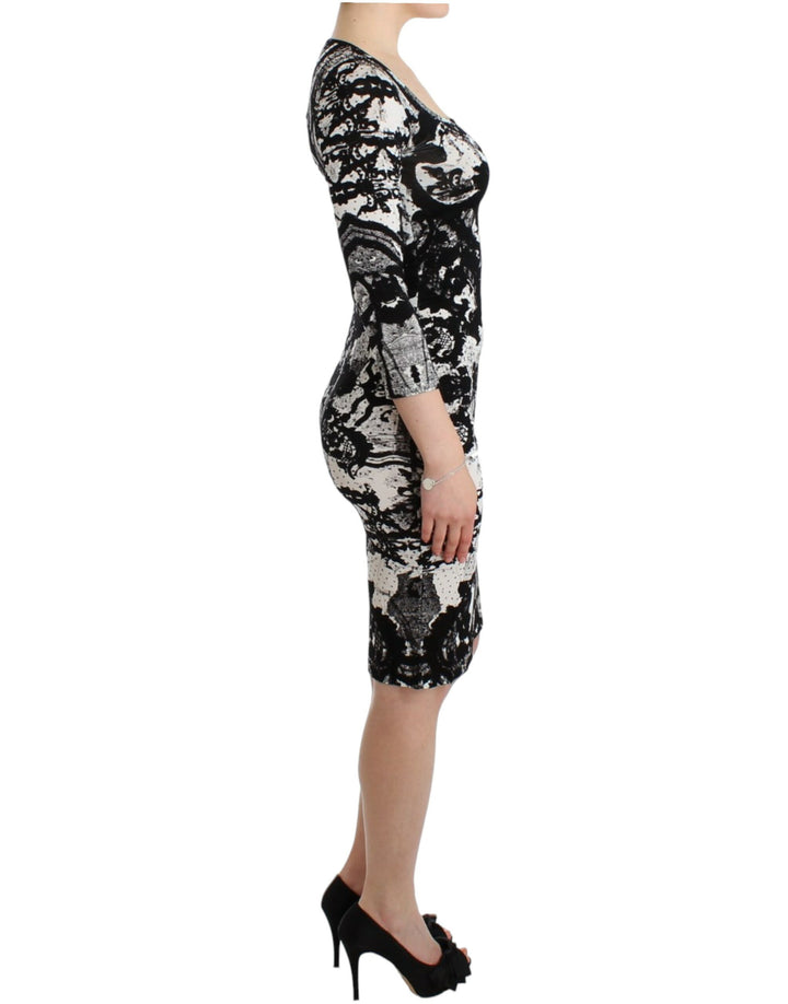 Cavalli Black Printed Sheath Dress women’s dress