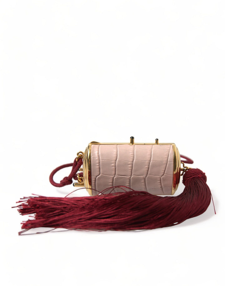 Mini sac miroir Dolce &amp; Gabbana en cuir rose exotique avec pompon