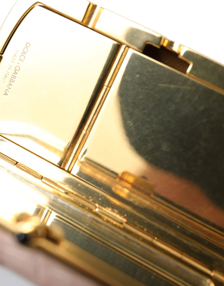 Mini sac miroir Dolce &amp; Gabbana en cuir rose exotique avec pompon