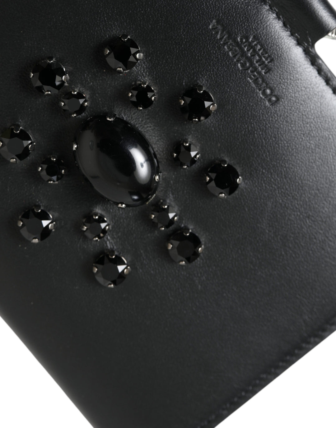 Dolce &amp; Gabbana Black Leather Crystal Embellished Card Holder Wallet