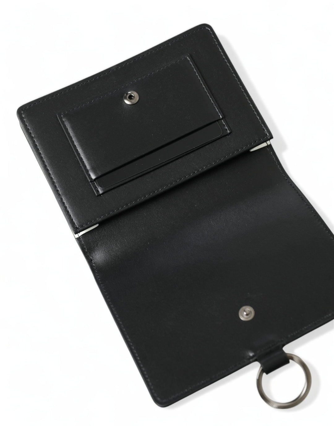 Dolce &amp; Gabbana Black Leather Crystal Embellished Card Holder Wallet