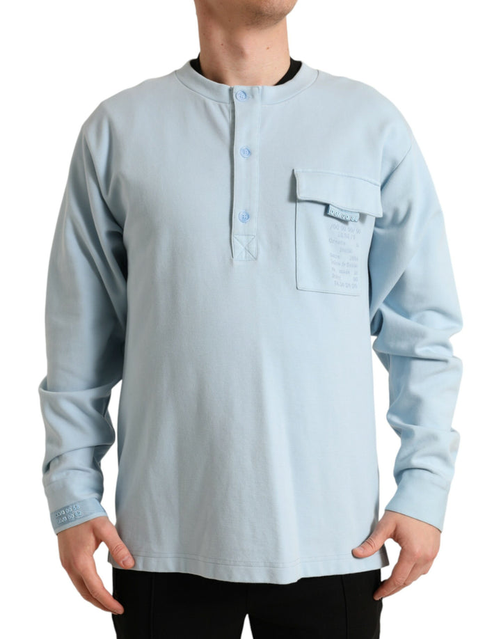 Dolce &amp; Gabbana Light Blue Cotton Buttoned Pullover Sweater