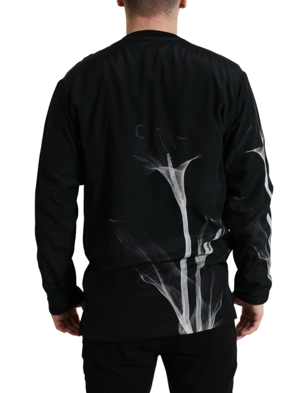 Dolce &amp; Gabbana Black Floral Print Crewneck Pullover Sweater